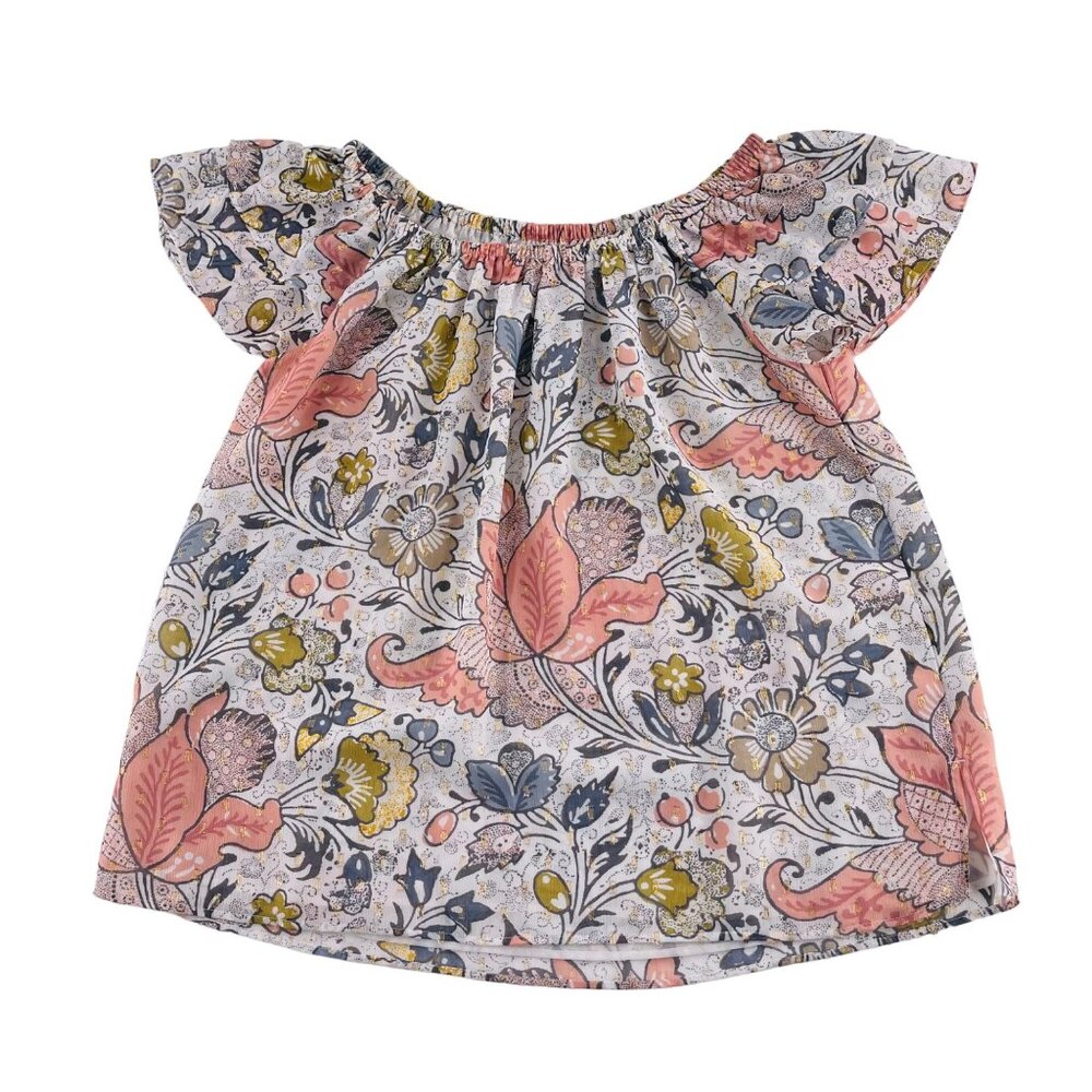 Loft Womens Floral‎ Off-Shoulder Blouse Size Small Ruffled Short Sleeves Career